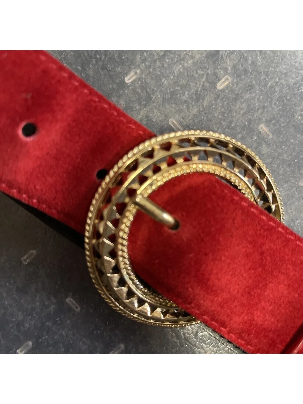 Vintage Liz Claiborne Red Suede Belt Gold Buckle 80s Medium Classic
